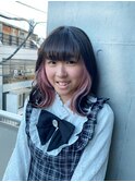 切りっぱなしボブ エアリーロング 美髪ピンクブラウン