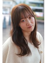 スリーヌーン(THREE noon)&nbsp;小顔バング/やわらかベージュ/艶髪/セミロング