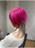 20代30代ソフトウルフ肩ラインダブルカラーピンクカラー
