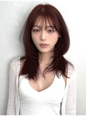 レッドカラー/レイヤースタイル/前髪/顔周り