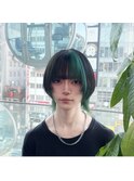 フェザーパーマブルーブラックスパイキーショートスペインカール