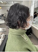 【中目黒】ショートボブふわふわウェーブパーマ!オリーブカラー