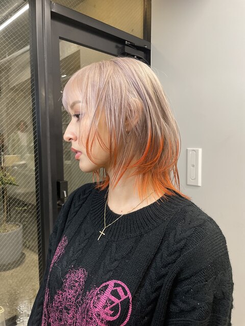 裾カラー・オレンジヘア・ダブルカラー・デザインカラー