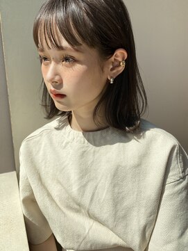 オリーブグレー/ミディアム/ワンカールパーマ/グレージュ//