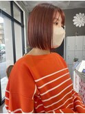 テラコッタオレンジ×切りっぱなしボブ×つやカラー【四日市】
