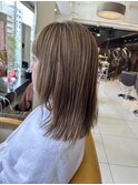 顔まわりくびレイヤーハイライトセミロング白髪ぼかし405060代