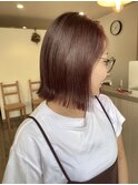 切りっぱなしボブ×暖色系カラー