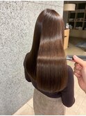 サラツヤロングベージュカラーブリーチしない透明感カラー