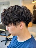 波巻きパーマセンターパートツイストパーマメンズマッシュパーマ