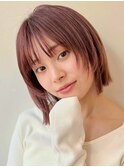 顔まわりレイヤー/くびれヘア/アプリコットオレンジ夏/20代/30代