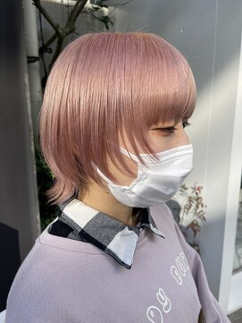 ハイブ 金沢(Hive) ハイトーンペールピンクボブウルフショートボブツヤ髪スタイル