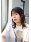 ふんわり暗髪ピンクオレンジミディアムレイヤー