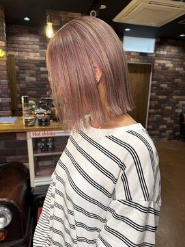 レオクマ(REOKUMA) デザインカラー/ミルクティー&ピンク/ボブ/ブリーチ