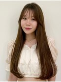 ロングワンカールヘアオリーブベージュぱっつん前髪MI-49