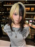 15726ブリーチ＆ダブルカラー金髪黒髪アッシュレイヤーウルフ