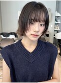 顔まわりカット顔まわりレイヤーミディアムヘア切りっぱなし渋谷