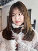 ロング顔周りレイヤー韓国ヘアココアベージュ_F41278