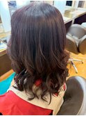 巻き髪風パーマスタイル ピンクブラウン 白髪ボカシ