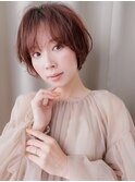 ミルクティーピンクブリーチなし小顔丸みショートボブ30代Te2