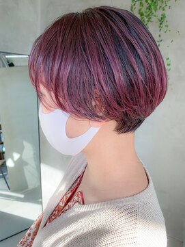 テトヘアー(teto hair) パープルピンク、ピンクベージュ、ショートボブ、ブリーチカラー