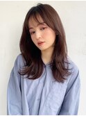 〇くびれレイヤー 大人可愛い シースルーバング ブラウン
