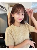 黒髪ボブルフネビージュワンレンくびレイヤーミディアムヘア