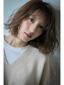 カバーヘア ブリス 川口(COVER HAIR bliss) くすみベージュ大人可愛い外ハネAラインボブパーマv川口30代40代