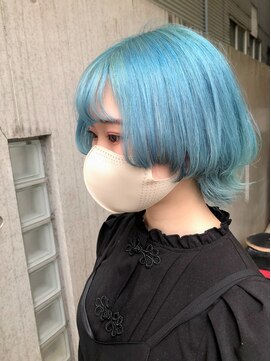 ロア 福岡天神本店(LORE) 水色カラー×ハイトーン×カラーバター