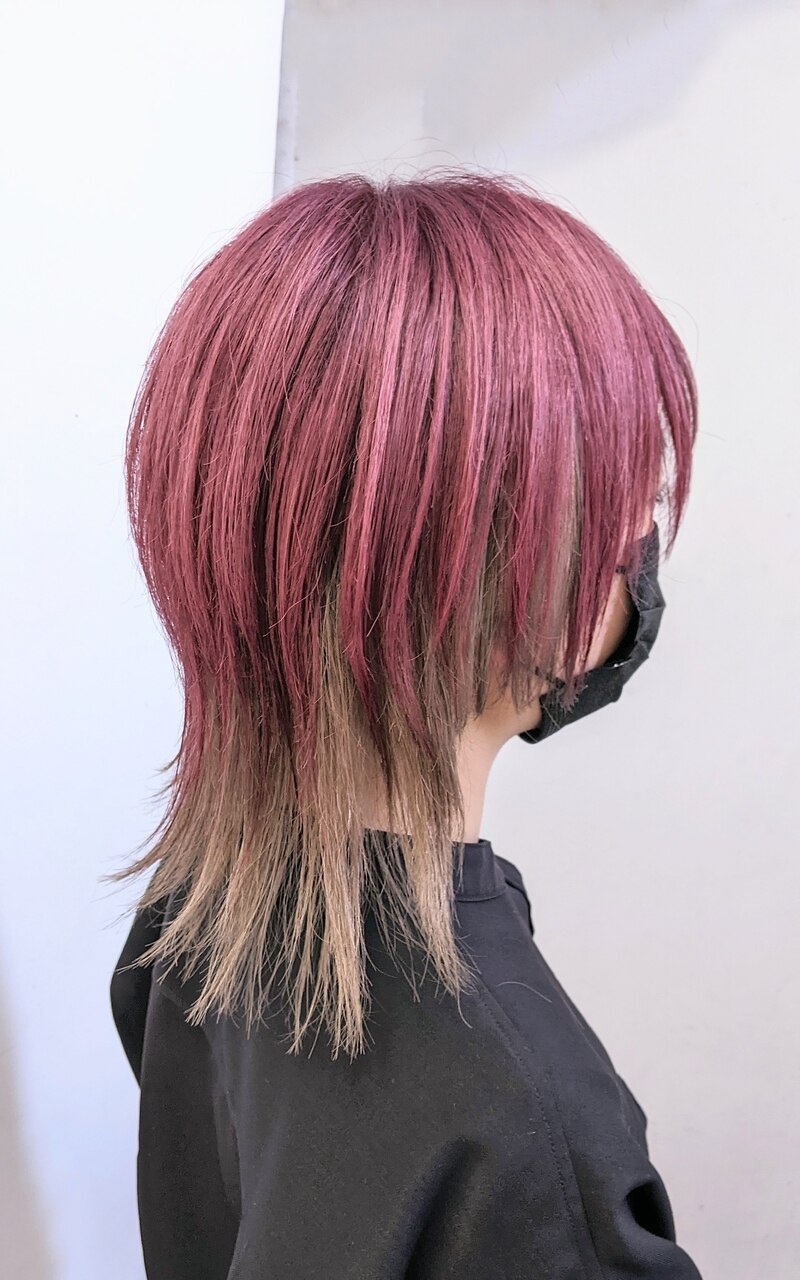 ローズピンク×ミルクティーベージュのショートウルフ：L180895937