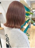 【堀惠】ピンクベージュブラウン外ハネボブブリーチカラー吉祥寺