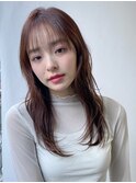 小顔 前髪 レイヤーカット チェリーブラウン"