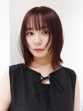 グレージュ前髪カット暗めカラー韓国ヘア顔周りレイヤー_F1005