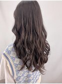 ブリーチなし/アッシュグレー/ゆる巻きロング