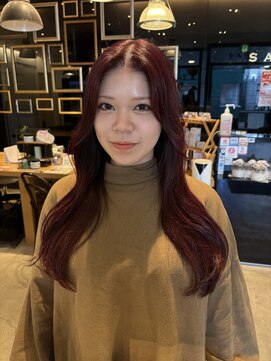 サラ 天神大名店(SARA) 【ブリーチなしワインレッド】ワンカラー/赤/秋カラー