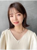 レイヤーボブ くびれヘア 暗めカラー ココアブラウン 外ハネ