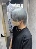 メンズブリーチウルフマッシュカット水色カラー