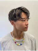 カット波巻きパーマホワイトメッシュ/メンズパーマ/天神/大名