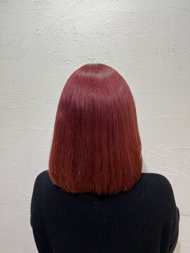 アジールヘア 池袋東口店(agir hair) ブリーチ1回高発色チェリーピンクカラーミディアムボブ東池袋