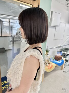 ヒビヲ(HIBIO) ショートボブ切りっぱなしボブタッセルボブブリーチなし韓国ヘア