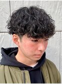 ダークアッシュニュアンスパーマ韓国マッシュベリーショート