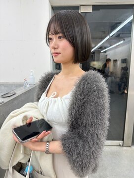 ノク 渋谷(nok) ミニボブグレージュ_美髪ピンクブラウン切りっぱなしボブ