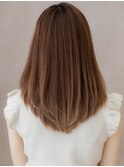 カーキベージュエンドカラー顔回りレイヤーロングX大宮20代30代