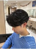 センターパート×フェザーパーマ