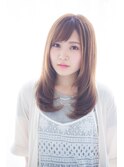 セミロング ナチュラルストレート キャメル