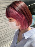 インナーカラー/ピンクホワイト/アゴ下ボブ