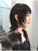 くびれヘア/ウルフレイヤー/黒髪/外ハネボブ/ハッシュカット