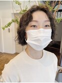 ボブ　パーマ　オリーブカラー