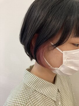 アメイジングヘアー 中沢店(AMAZING HAIR) インナーカラー×ピンク/ひし形ショート/くすみピンク/黒髪ボブ