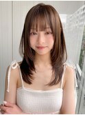 小顔 前髪 レイヤーカット ココアベージュ "