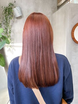 テトヘアー(teto hair) オレンジカラー　オレンジブラウン　明るめカラー　艶　ロング